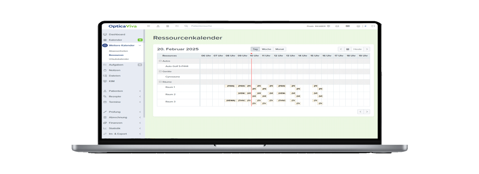 Ressourcenkalender in der Praxissoftware Optica Viva