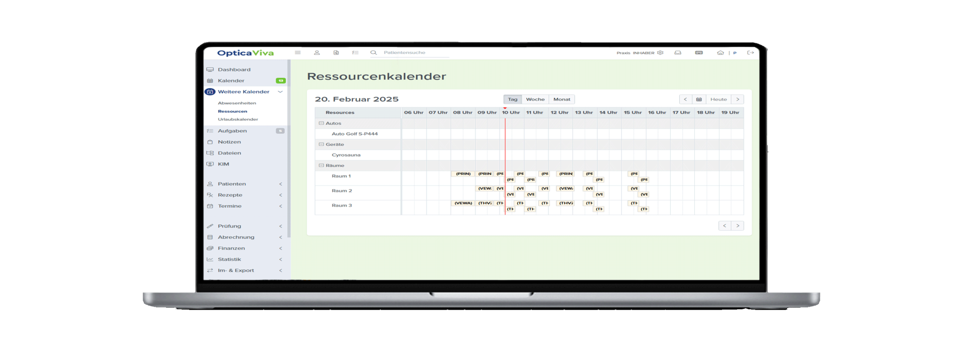 Ressourcenkalender in der Praxissoftware Optica Viva