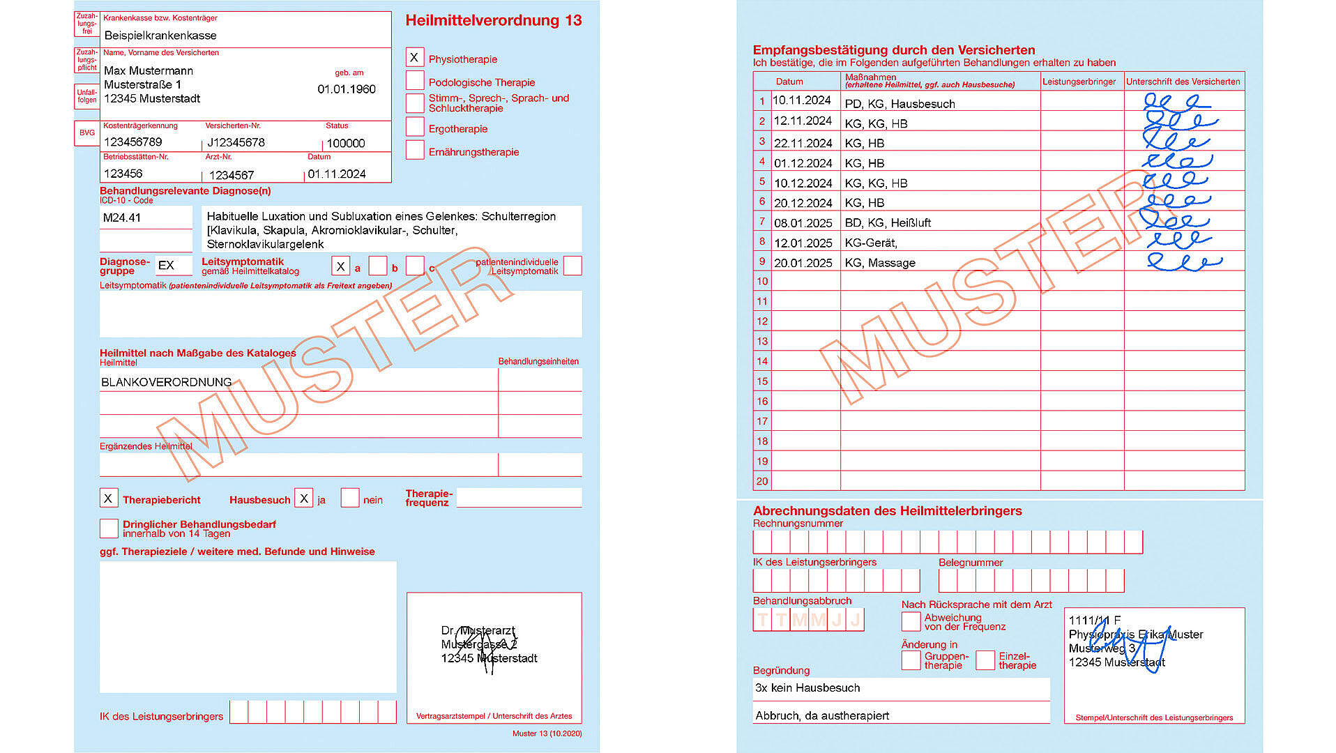 Beispiel für eine Blankoverordnung mit dem ICD-10 Code M24.41